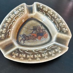 Vintage Irish porcelain ashtray shamrock green with horse carriage